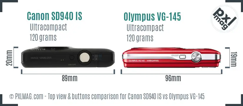 Canon SD940 IS vs Olympus VG-145 top view buttons comparison