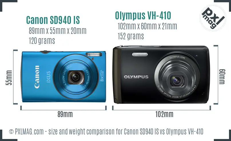 Canon SD940 IS vs Olympus VH-410 size comparison