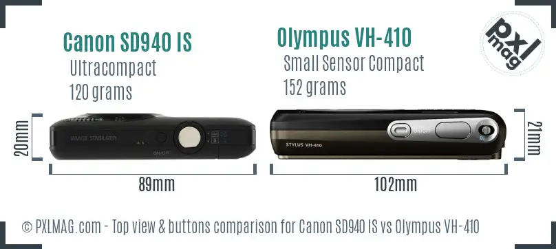 Canon SD940 IS vs Olympus VH-410 top view buttons comparison