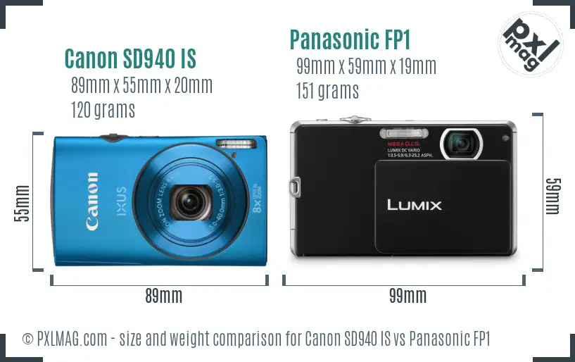 Canon SD940 IS vs Panasonic FP1 size comparison