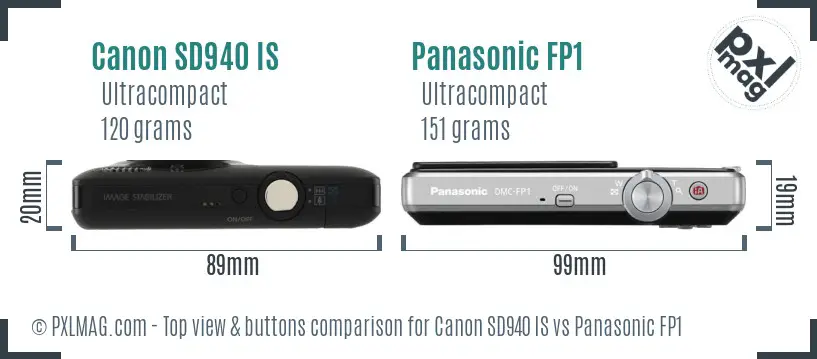 Canon SD940 IS vs Panasonic FP1 top view buttons comparison