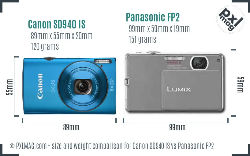Canon SD940 IS vs Panasonic FP2 size comparison