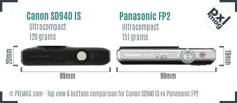 Canon SD940 IS vs Panasonic FP2 top view buttons comparison