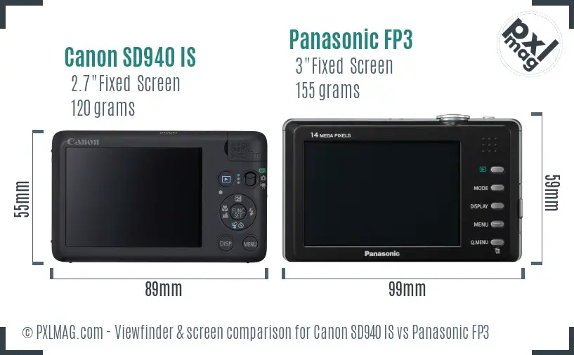Canon SD940 IS vs Panasonic FP3 Screen and Viewfinder comparison