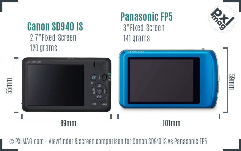 Canon SD940 IS vs Panasonic FP5 Screen and Viewfinder comparison