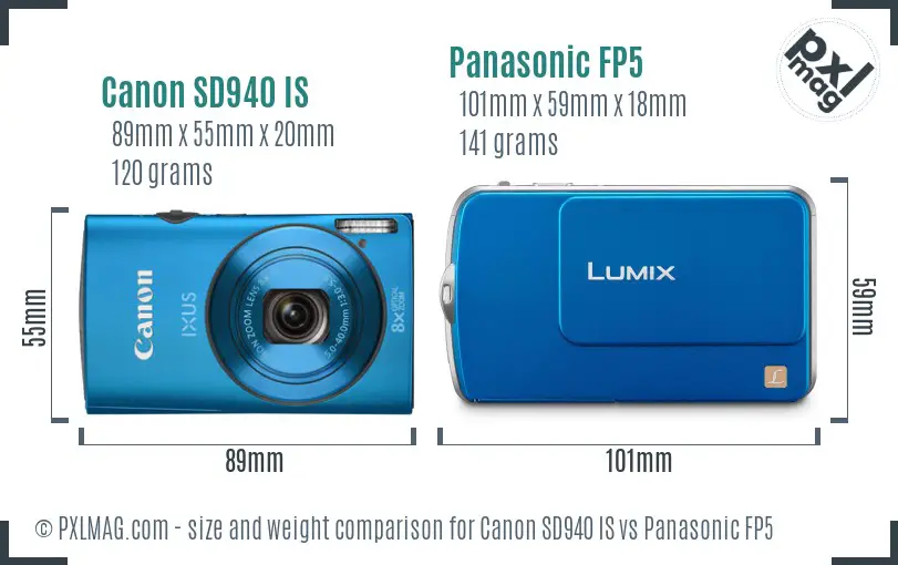 Canon SD940 IS vs Panasonic FP5 size comparison