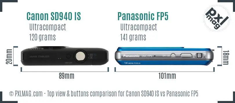 Canon SD940 IS vs Panasonic FP5 top view buttons comparison
