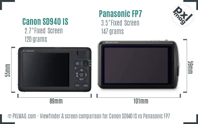 Canon SD940 IS vs Panasonic FP7 Screen and Viewfinder comparison