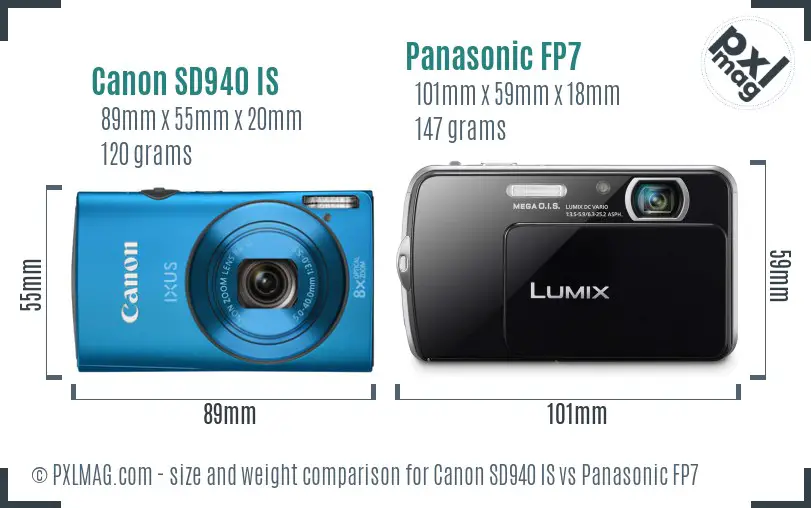 Canon SD940 IS vs Panasonic FP7 size comparison