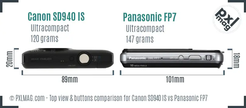 Canon SD940 IS vs Panasonic FP7 top view buttons comparison