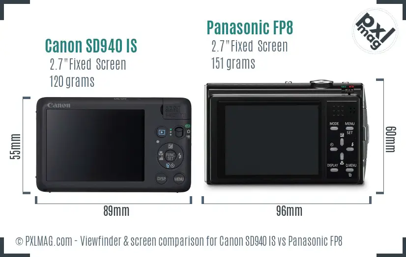 Canon SD940 IS vs Panasonic FP8 Screen and Viewfinder comparison