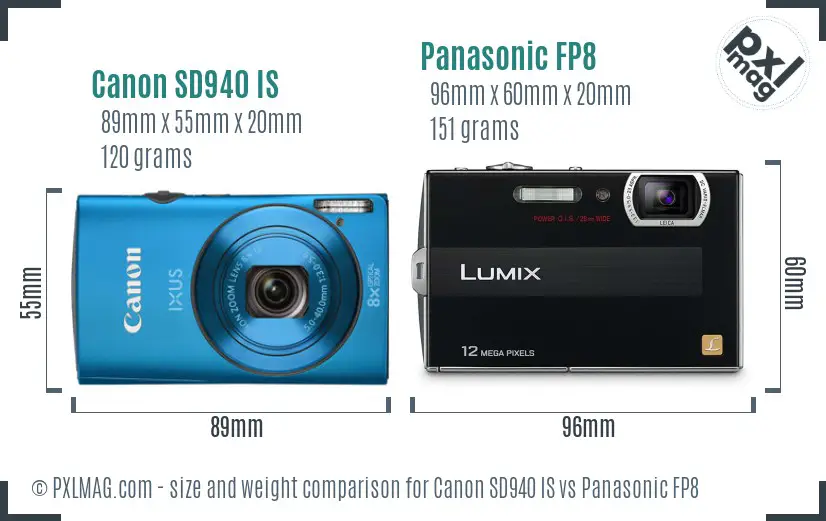 Canon SD940 IS vs Panasonic FP8 size comparison