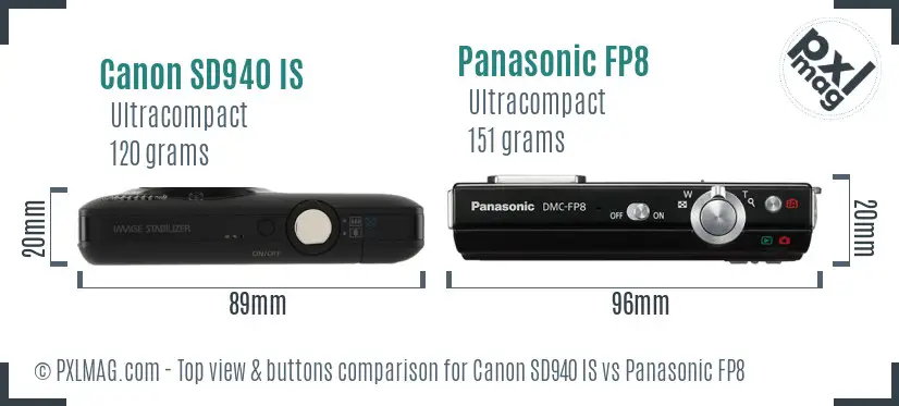 Canon SD940 IS vs Panasonic FP8 top view buttons comparison