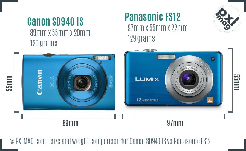 Canon SD940 IS vs Panasonic FS12 size comparison