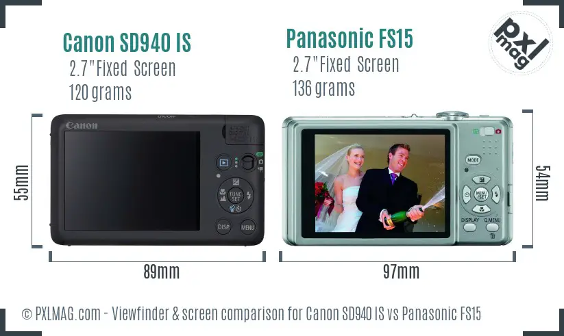 Canon SD940 IS vs Panasonic FS15 Screen and Viewfinder comparison