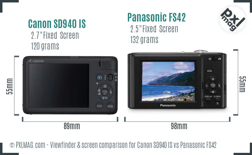 Canon SD940 IS vs Panasonic FS42 Screen and Viewfinder comparison