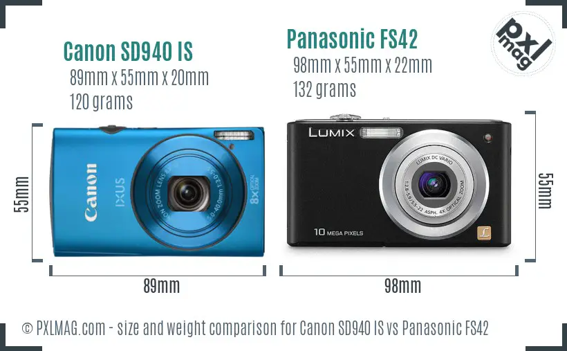 Canon SD940 IS vs Panasonic FS42 size comparison