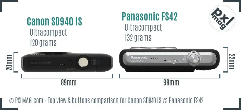 Canon SD940 IS vs Panasonic FS42 top view buttons comparison