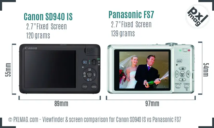 Canon SD940 IS vs Panasonic FS7 Screen and Viewfinder comparison