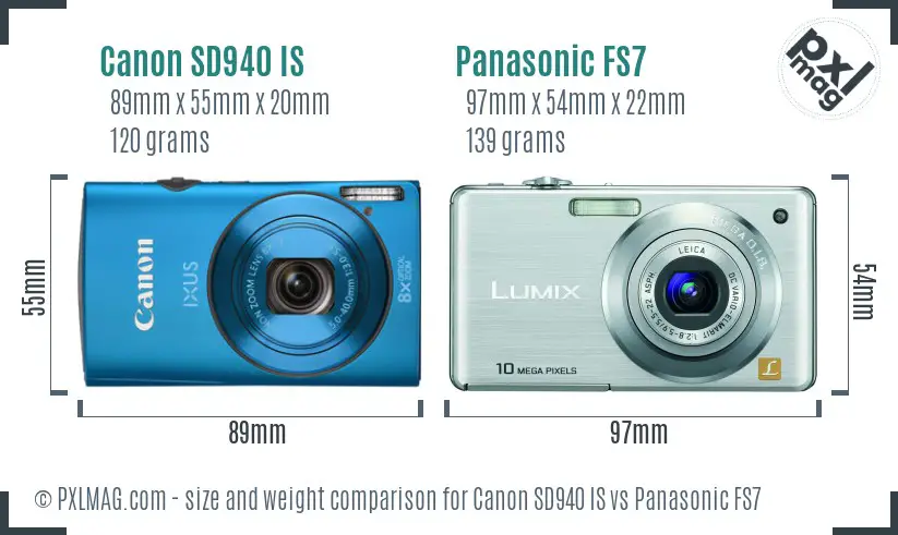 Canon SD940 IS vs Panasonic FS7 size comparison