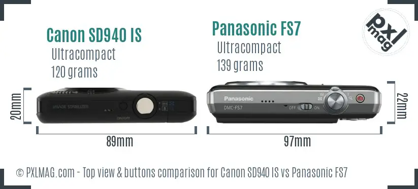 Canon SD940 IS vs Panasonic FS7 top view buttons comparison