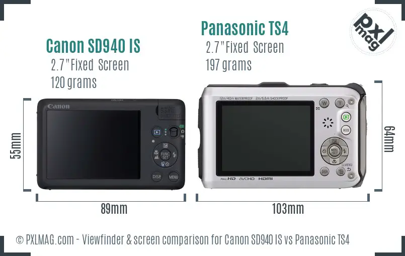 Canon SD940 IS vs Panasonic TS4 Screen and Viewfinder comparison