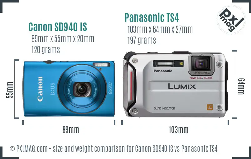 Canon SD940 IS vs Panasonic TS4 size comparison