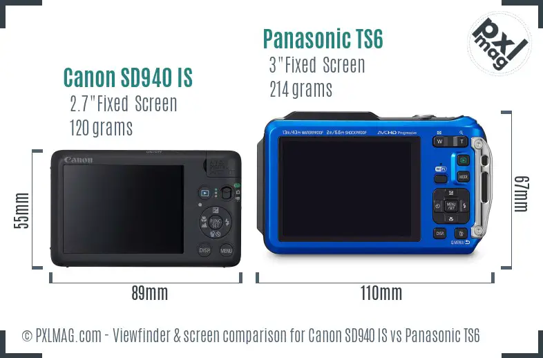 Canon SD940 IS vs Panasonic TS6 Screen and Viewfinder comparison