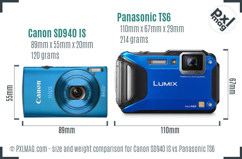 Canon SD940 IS vs Panasonic TS6 size comparison