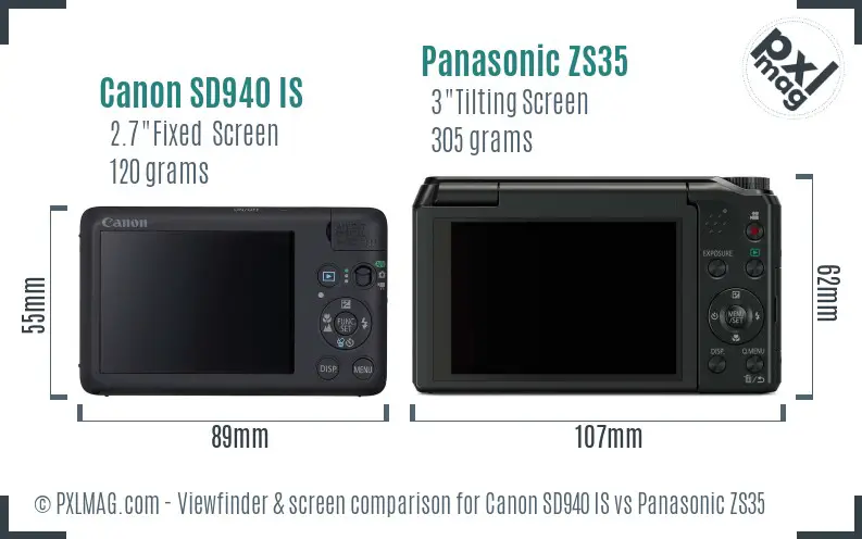 Canon SD940 IS vs Panasonic ZS35 Screen and Viewfinder comparison