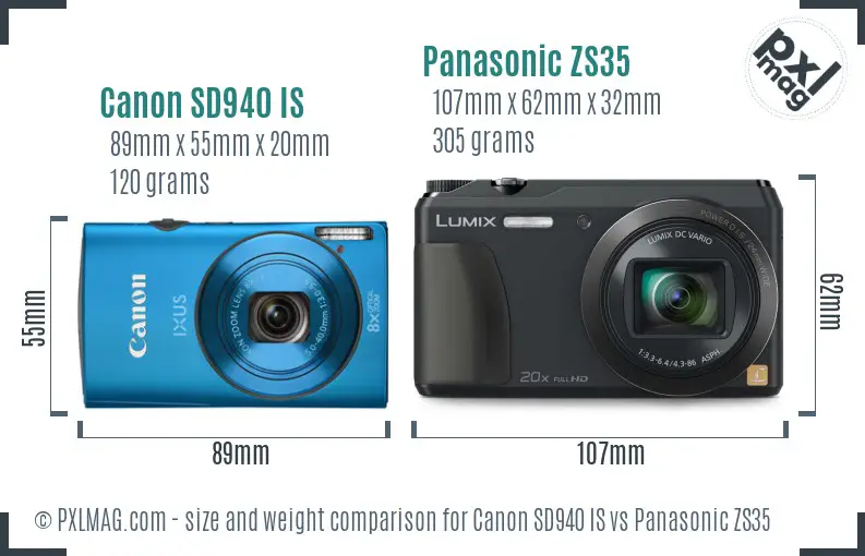 Canon SD940 IS vs Panasonic ZS35 size comparison