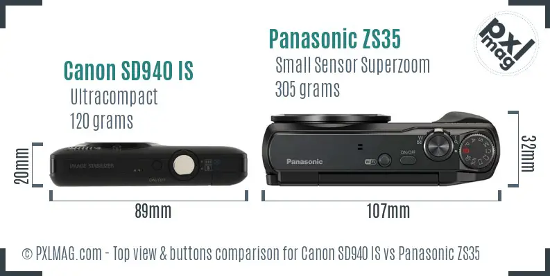 Canon SD940 IS vs Panasonic ZS35 top view buttons comparison