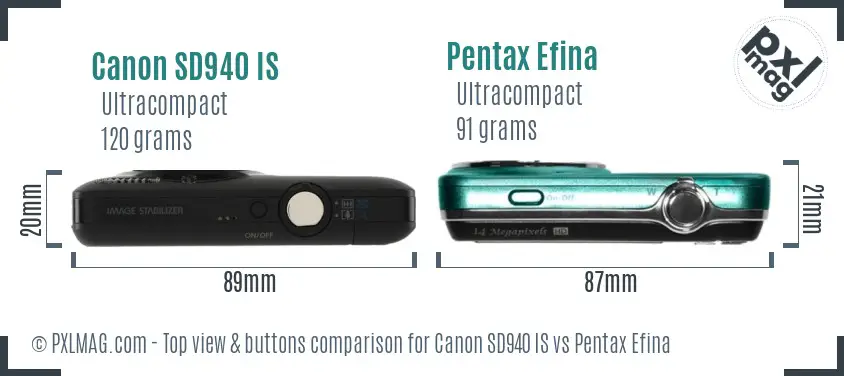 Canon SD940 IS vs Pentax Efina top view buttons comparison