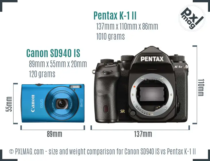 Canon SD940 IS vs Pentax K-1 II size comparison