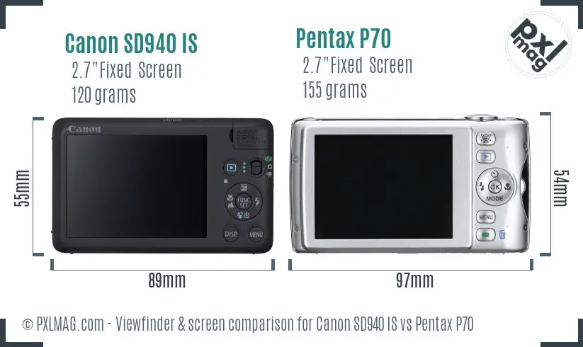 Canon SD940 IS vs Pentax P70 Screen and Viewfinder comparison Canon SD940 IS vs Pentax P70 Screen and Viewfinder comparison