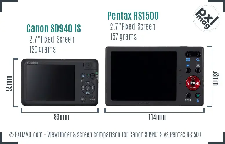 Canon SD940 IS vs Pentax RS1500 Screen and Viewfinder comparison
