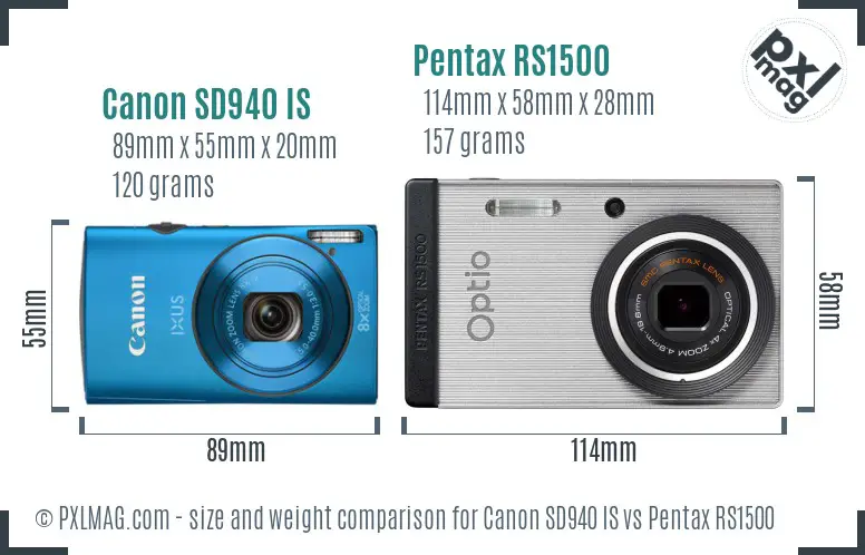 Canon SD940 IS vs Pentax RS1500 size comparison