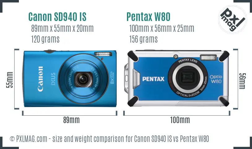Canon SD940 IS vs Pentax W80 size comparison