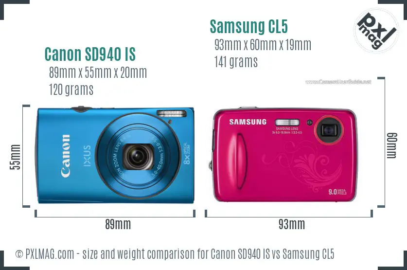 Canon SD940 IS vs Samsung CL5 size comparison