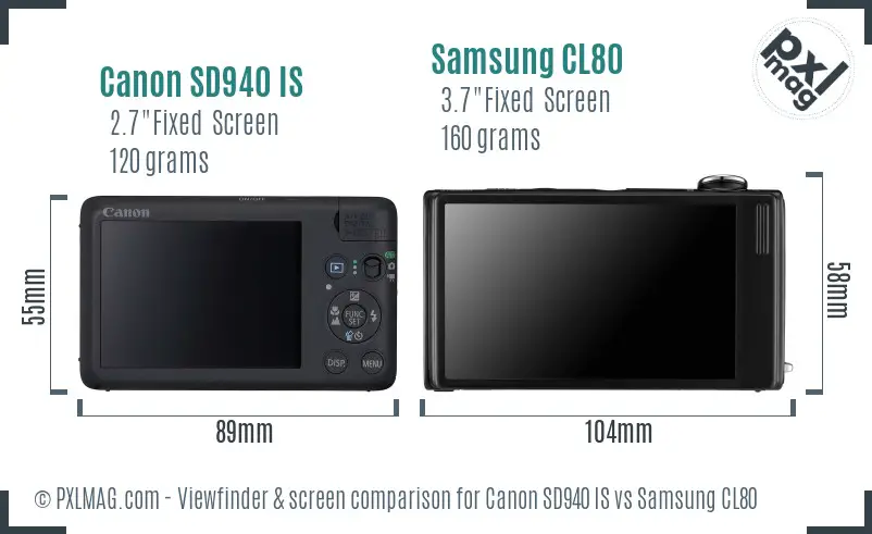 Canon SD940 IS vs Samsung CL80 Screen and Viewfinder comparison