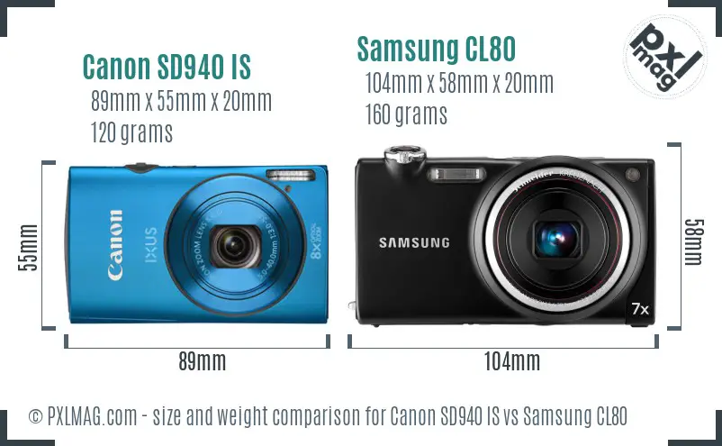 Canon SD940 IS vs Samsung CL80 size comparison