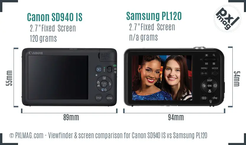 Canon SD940 IS vs Samsung PL120 Screen and Viewfinder comparison
