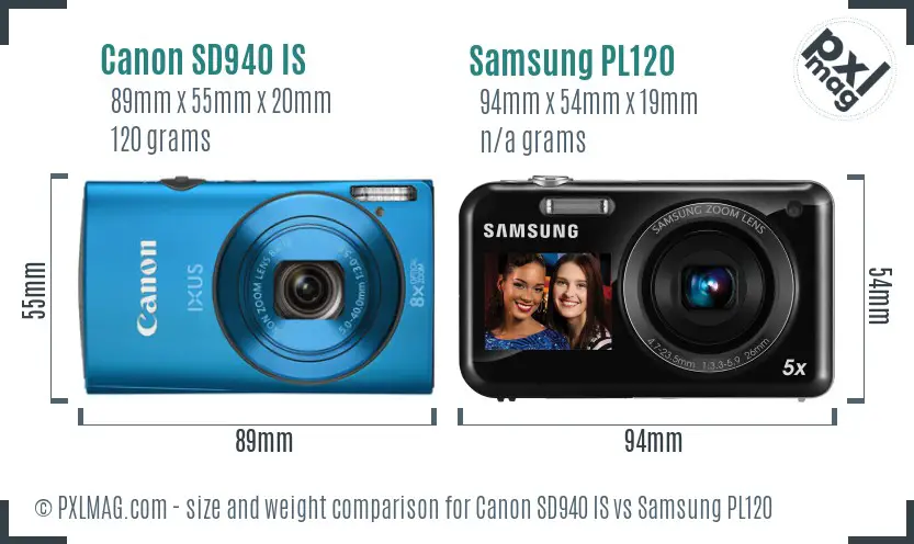 Canon SD940 IS vs Samsung PL120 size comparison
