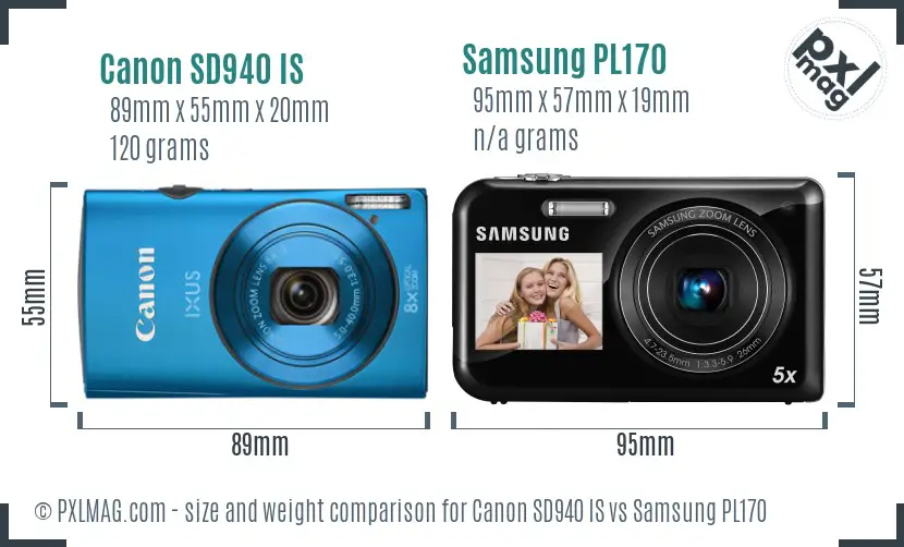 Canon SD940 IS vs Samsung PL170 size comparison Canon SD940 IS vs Samsung PL170 size comparison