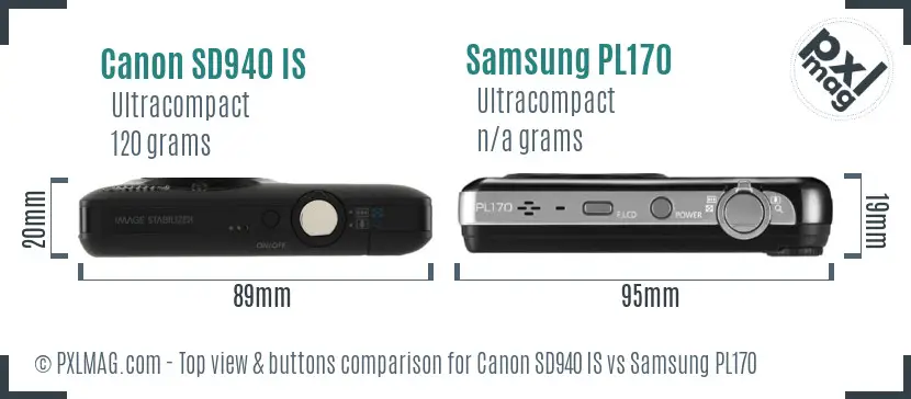 Canon SD940 IS vs Samsung PL170 top view buttons comparison Canon SD940 IS vs Samsung PL170 top view buttons comparison