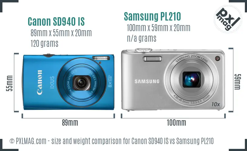 Canon SD940 IS vs Samsung PL210 size comparison
