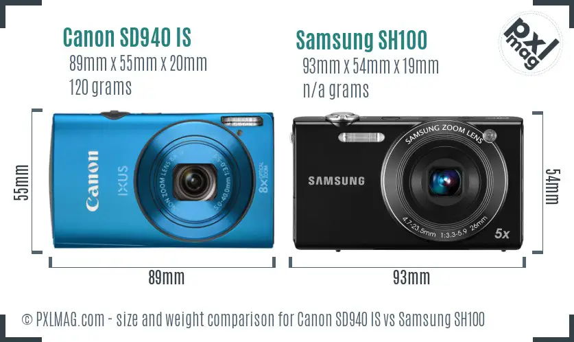 Canon SD940 IS vs Samsung SH100 size comparison