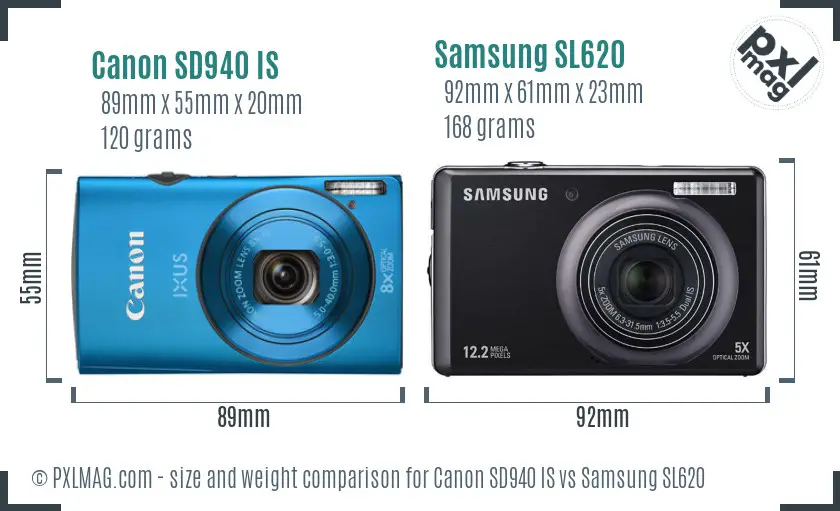 Canon SD940 IS vs Samsung SL620 size comparison