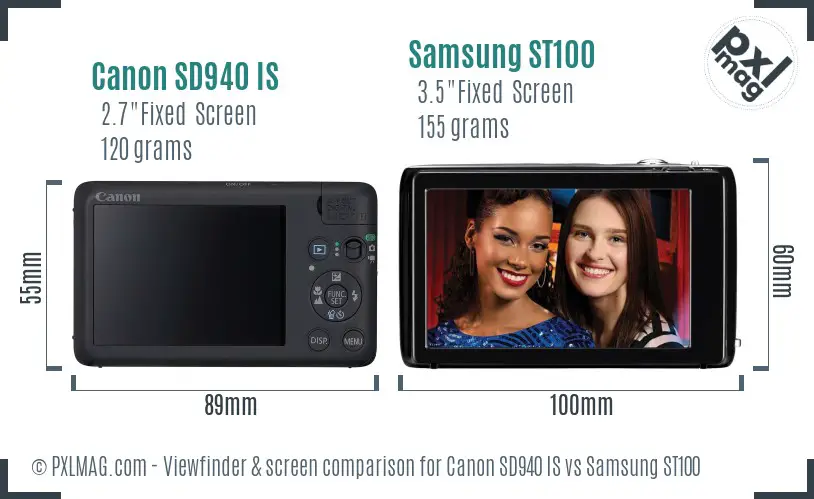 Canon SD940 IS vs Samsung ST100 Screen and Viewfinder comparison