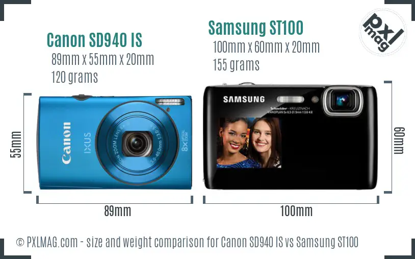 Canon SD940 IS vs Samsung ST100 size comparison